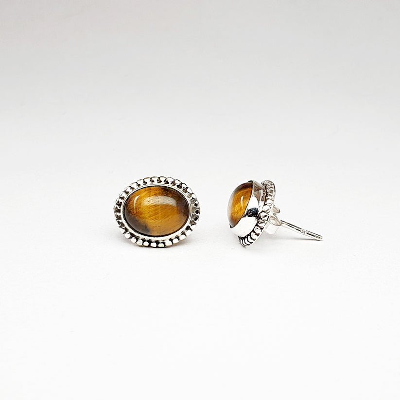 Pendientes Óvalo Ojo de Tigre y Plata de Ley 925