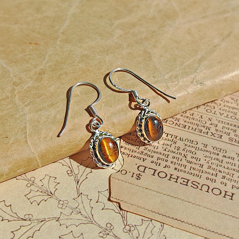 Pendientes 'Quilla' Ojo de Tigre y Plata de Ley 925