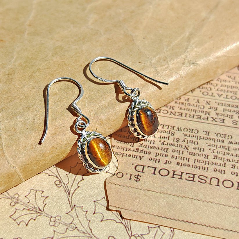 Pendientes 'Quilla' Ojo de Tigre y Plata de Ley 925