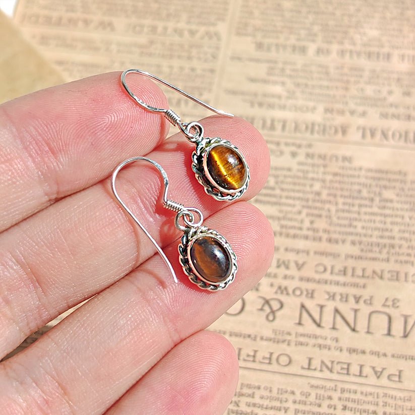Pendientes 'Quilla' Ojo de Tigre y Plata de Ley 925
