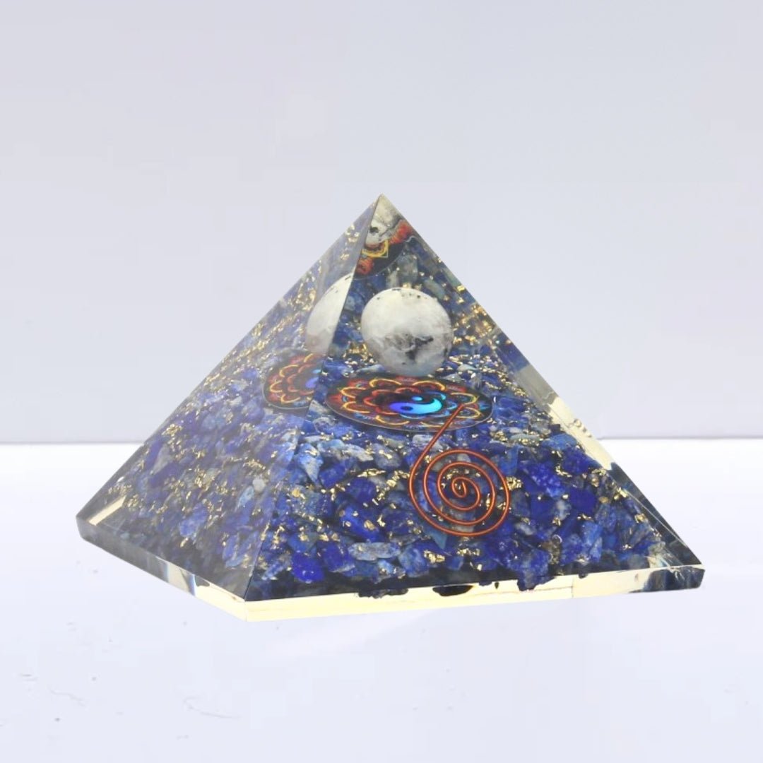Pirámide Orgonita 'Earth' - Lapislázuli con Esfera de Piedra de Luna