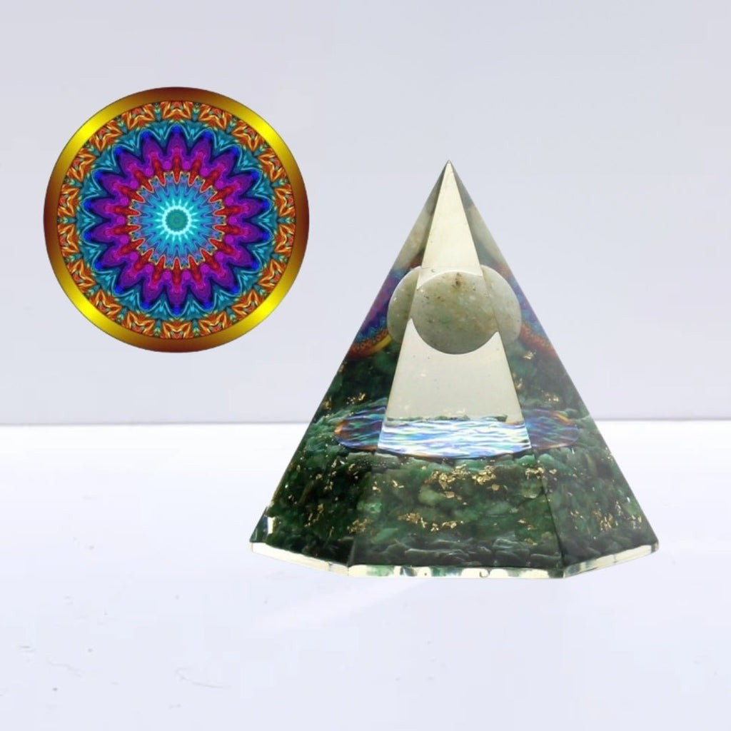 Pirámide Orgonita 'Sacred' - Jade con Mandala
