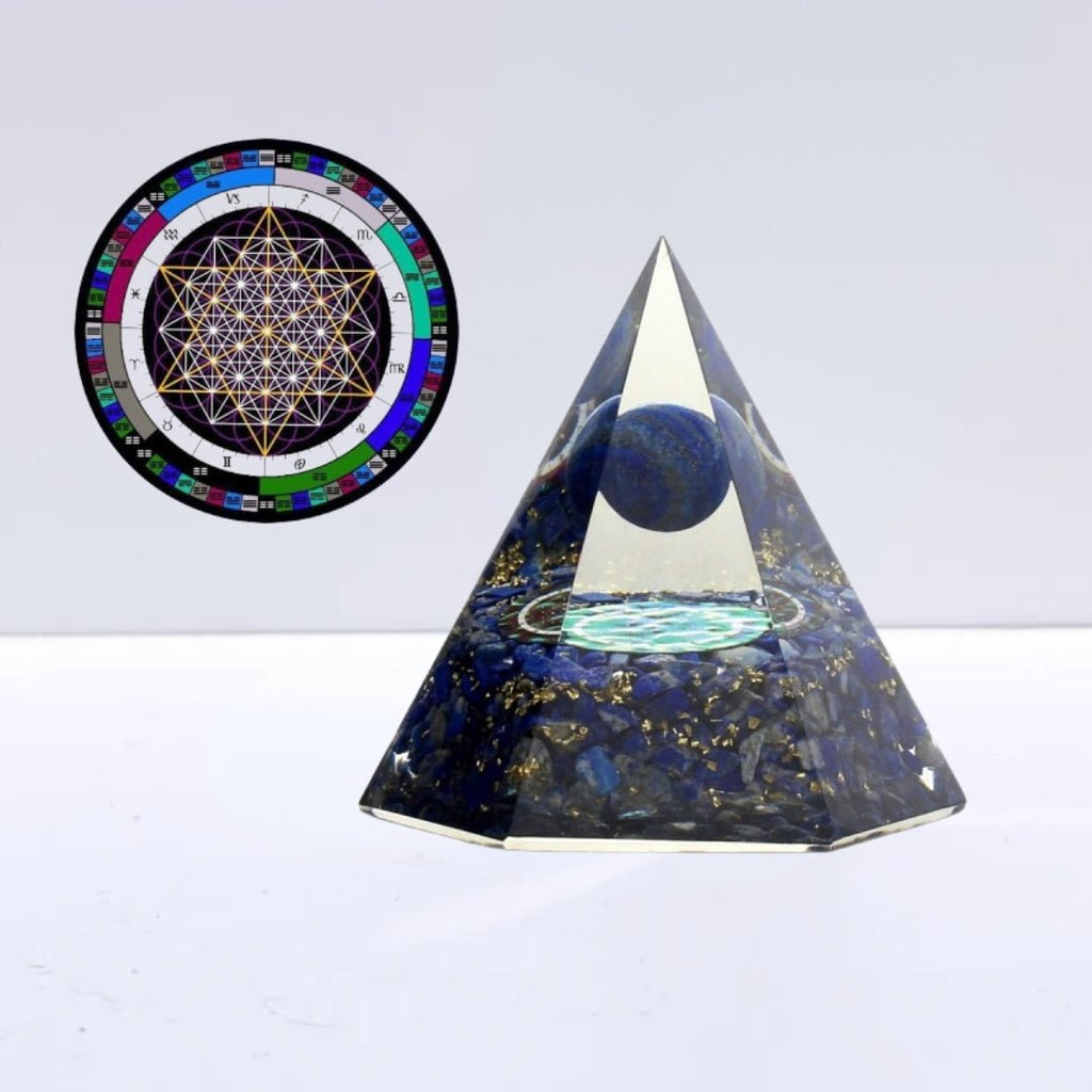 Pirámide Orgonita 'Sacred' - Lapislázuli Tetraedro de 64 estrellas