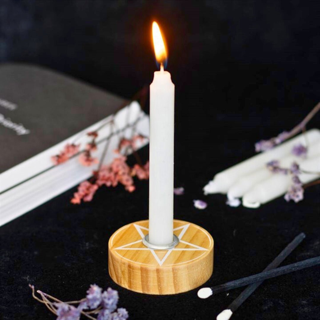 Porta velas de Madera con Pentagrama