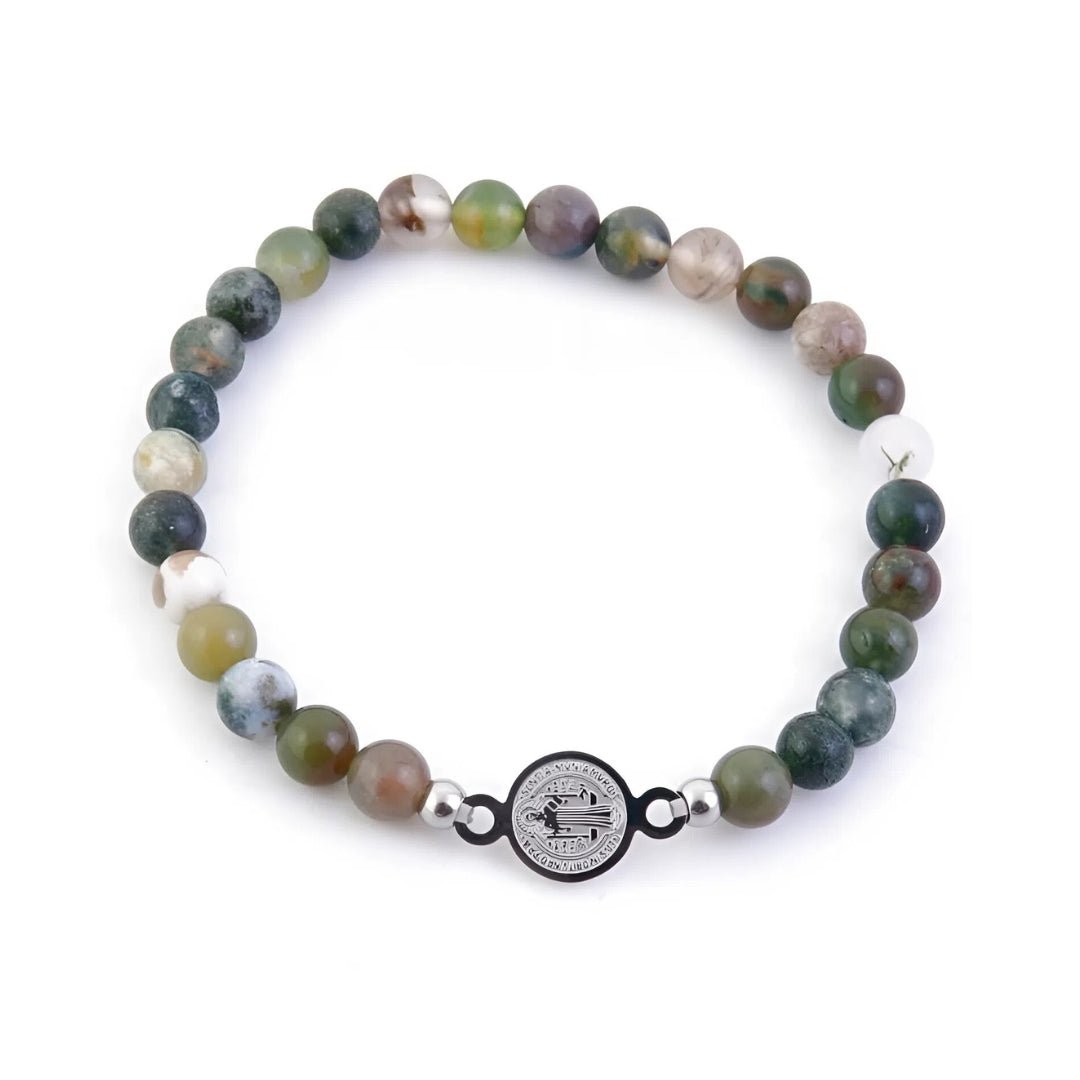 Pulsera de Ágata India & Amuleto de San Benito