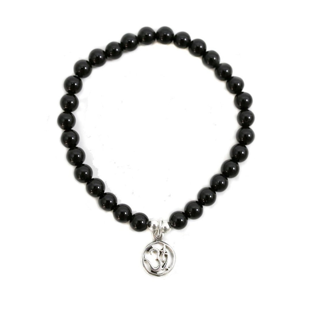 Pulsera de Ágata Negra y Símbolo OM en Plata de Ley