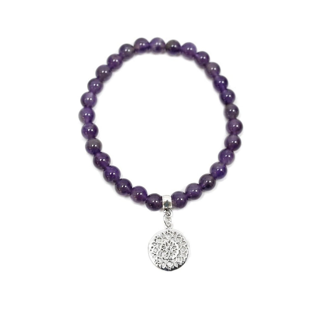 Pulsera de Amatista y Mandala en Plata de Ley