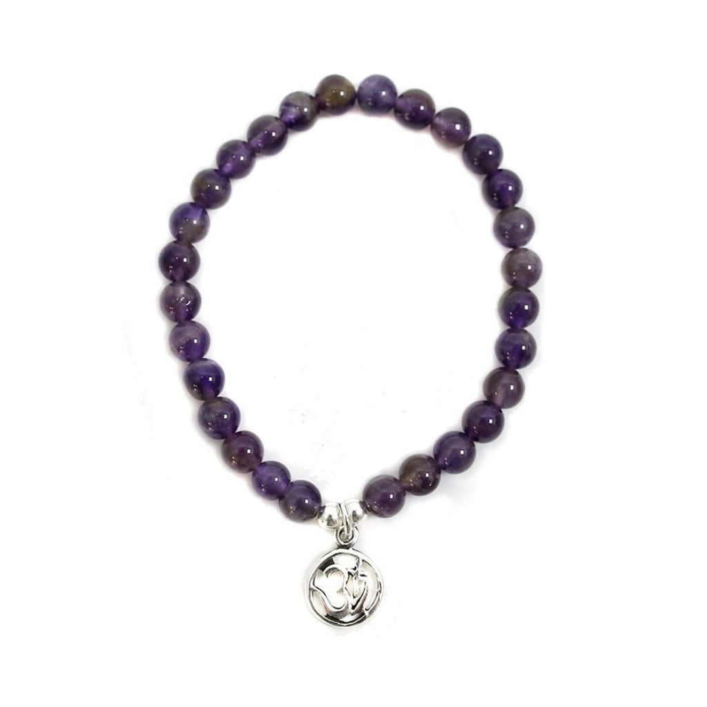 Pulsera de Amatista y Símbolo de OM en Plata de Ley