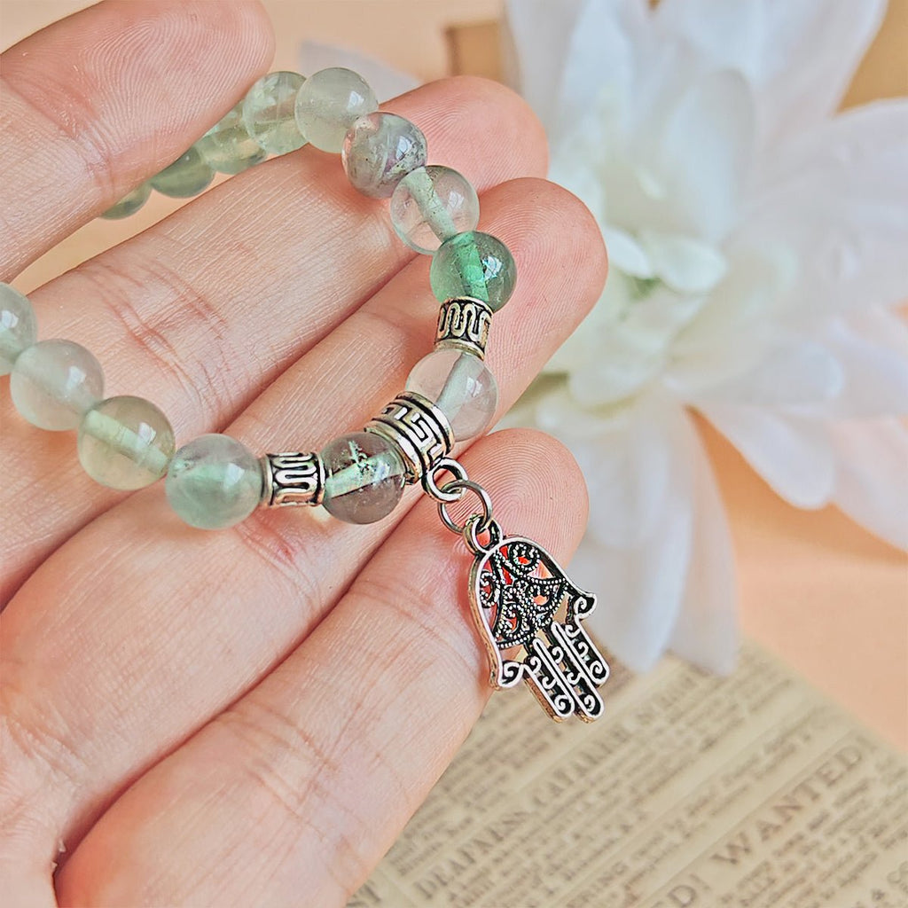 Pulsera de Fluorita  Arcoíris y Mano de Fátima
