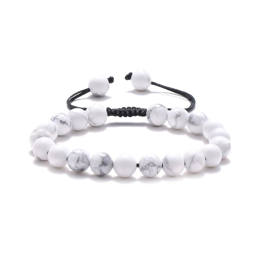 Pulsera de Howlita Blanca con Nudo Corredizo