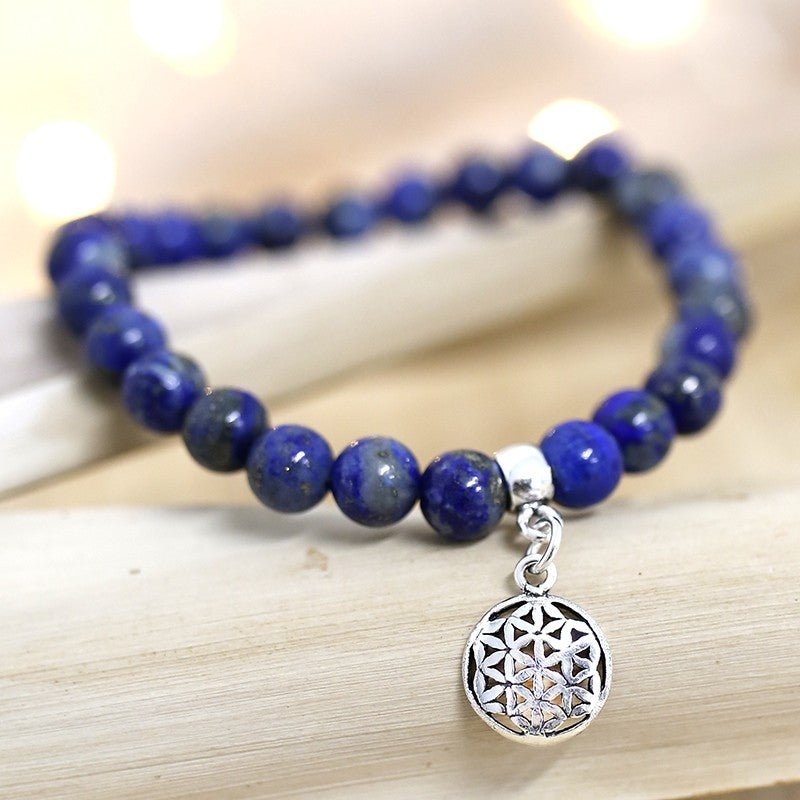 Pulsera de Lapislázuli y Flor de la Vida en Plata de Ley