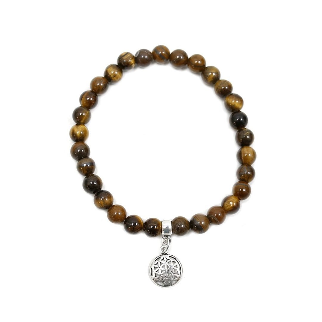 Pulsera de Ojo de Tigre y Flor de la Vida