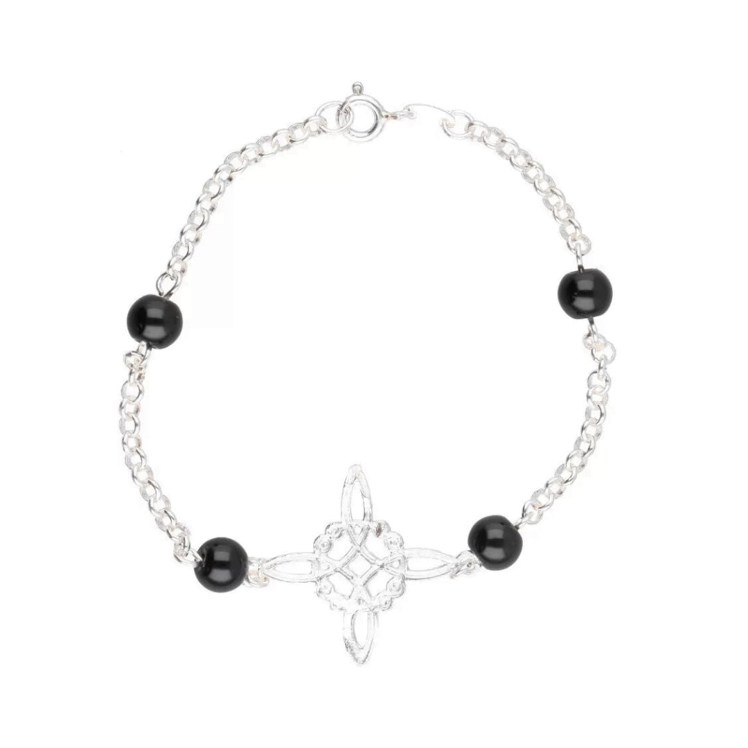 Pulsera Nudo de Bruja & Bola Ónix - S925