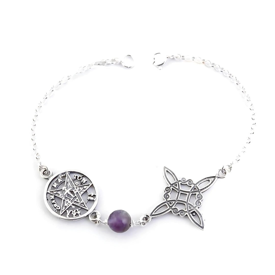 Pulsera Nudo de Bruja & Tetragramaton con Bola Amatista - S925