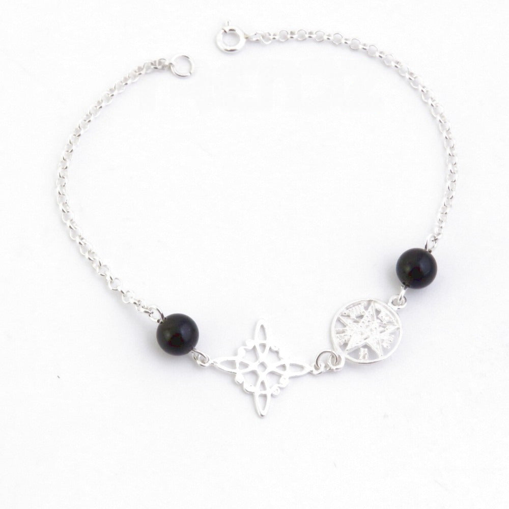 Pulsera Nudo de Bruja & Tetragramaton con Bola Ónix - S925